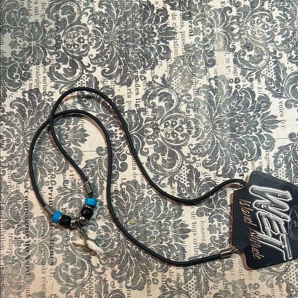 Black and Blue Beaded Necklace with Shark Tooth Pendant - Picture 1 of 4